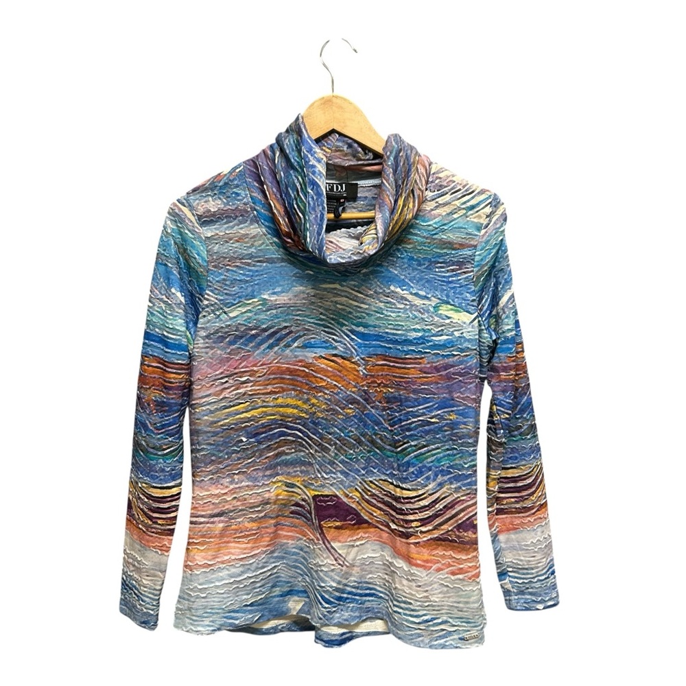FDJ Picture Scene High Neck Long Sleeve Stretchy Top Size XS